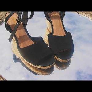 Black faux suede/faux leather espadrilles